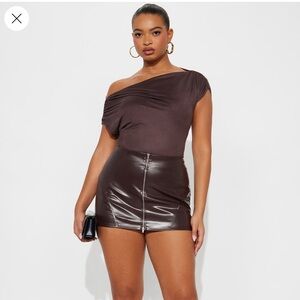 Brand New Brown Faux Leather Mini Skirt Only
